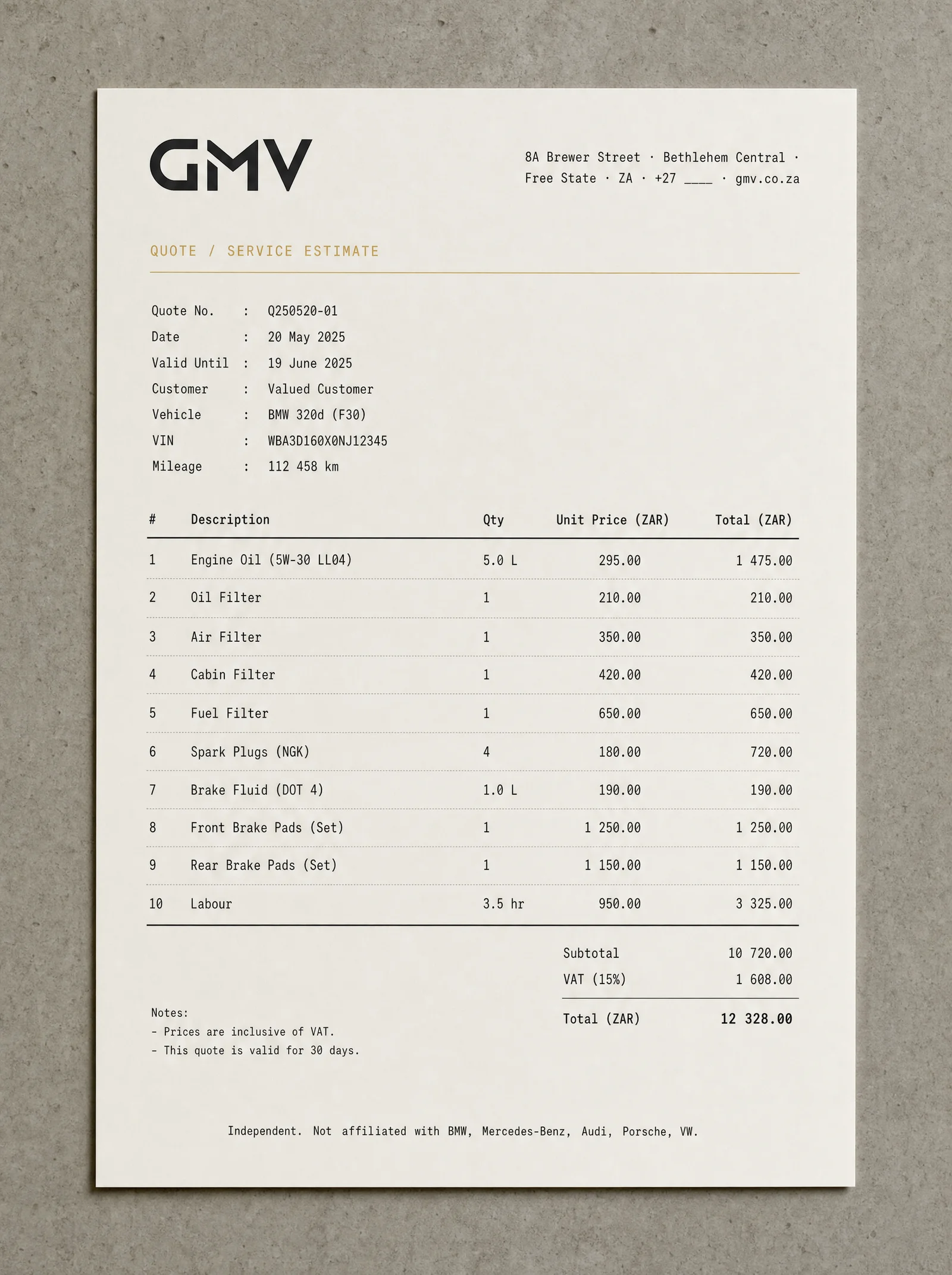 Quote letterhead mockup